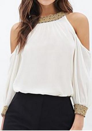 Sequined Splicing Off Shoulder Fashion Blouse