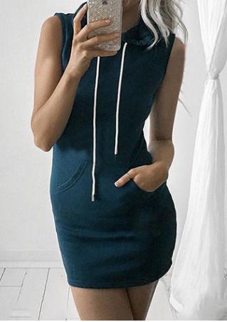 Solid Pocket Hooded Bodycon Dress