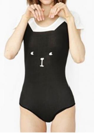 Cat Printed Short Sleeve Fashion Bodysuit
