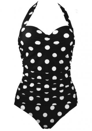 Polka Dot Halter One-Piece Swimsuit