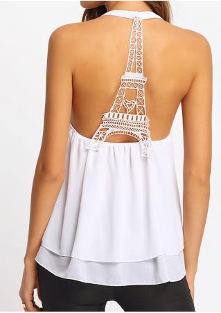 Solid Lace Splicing Layered Backless Blouse