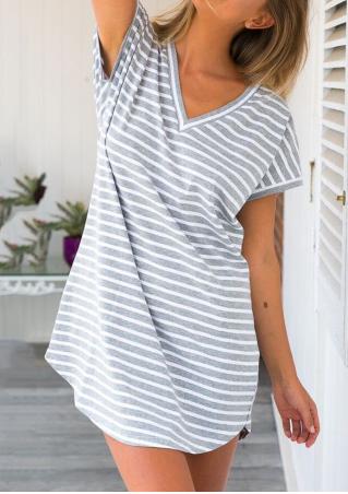 Striped Short Sleeve V-Neck Casual Dress