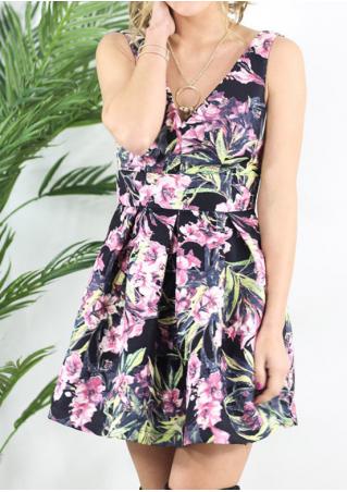 Floral Bowknot Ruffled Backless Sexy Dress