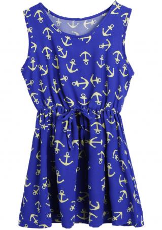 Anchor Printed Bowknot Casual Mini Dress