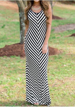 Striped Sleeveless O-Neck Casual Maxi Dress