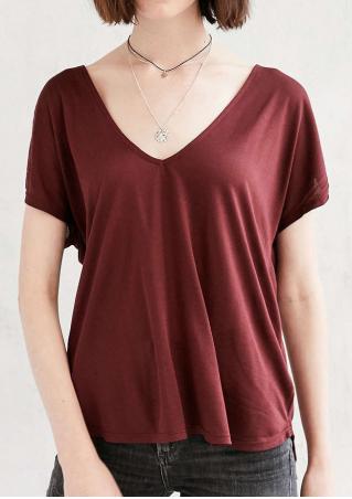 Solid Short Sleeve V-Neck Fashion T-Shirt