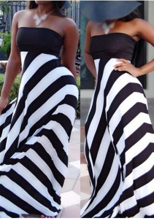 Striped Sexy Maxi Strapless Dress
