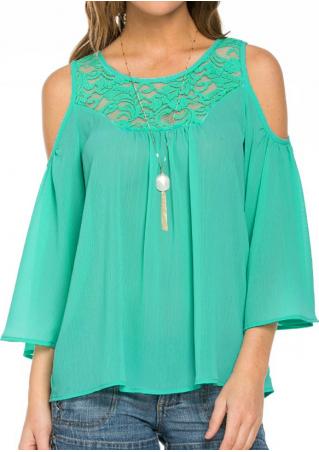 Solid Lace Ruffled Off Shoulder Fashion Blouse
