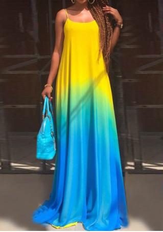 Gradient Color Sleeveless Maxi Strap Dress
