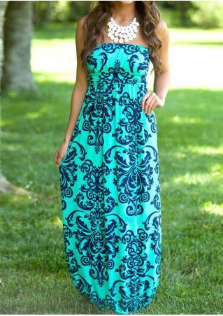 Printed Backless Maxi Strapless Dress
