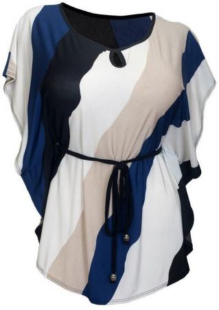 Color Block Ruffled Plus Size Blouse With Belt