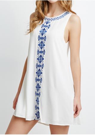 Printed Sleeveless O-Neck Casual Mini Dress