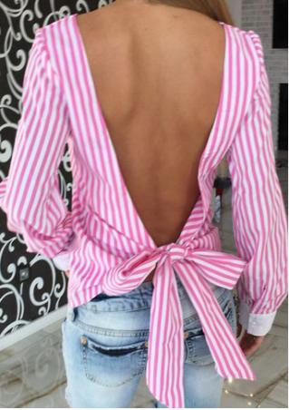 Striped Knot Backless Fashion Blouse