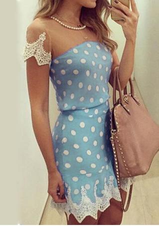 Polka Dot Lace Mesh Mini Dress With Necklace