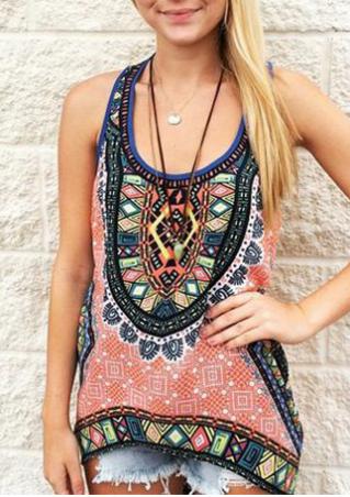 Geometric Printed Fashion Tank Without Necklace