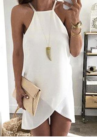 Solid Sexy Mini Strap Dress Without Necklace