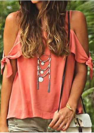 Solid Knot Sleeve Fashion Blouse Without Necklace