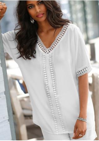 Solid Lace Splicing V-Neck Fashion Blouse