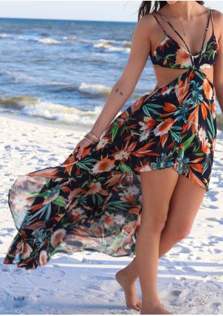 Floral Irregular Maxi Strap Dress Without Necklace