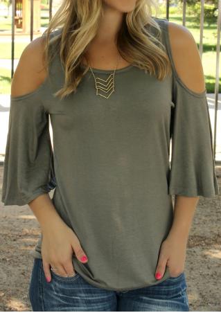 Solid Hollow Out Fashion Blouse Without Necklace