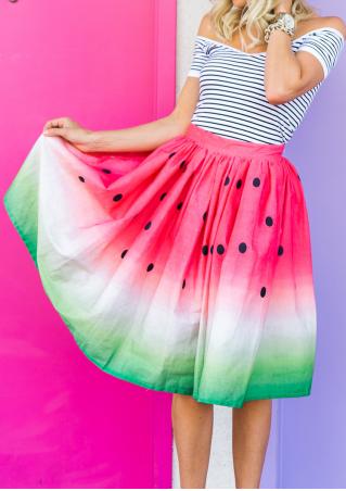 Multicolor Dot Printed Fashion Midi Skirt