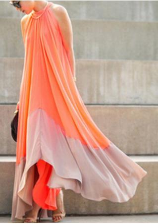 Color Block Splicing Maxi Dress Without Necklace