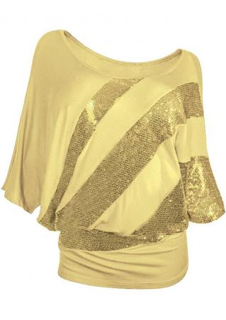 Sequined Splicing Batwing Sleeve Fashion Blouse