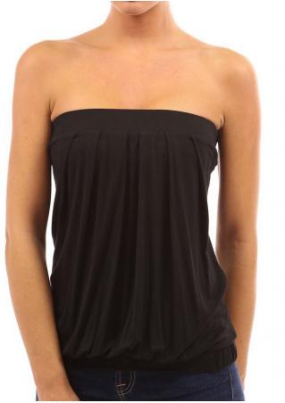 Solid Ruffled Backless Strapless Fashion Blouse