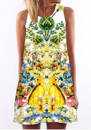 Multicolor Printed Sleeveless Casual Shift Dress