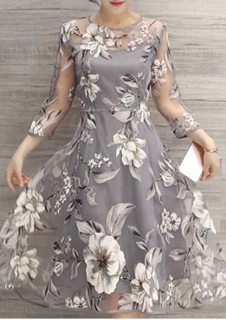 Floral Organza Splicing Midi Dress Without Necklace