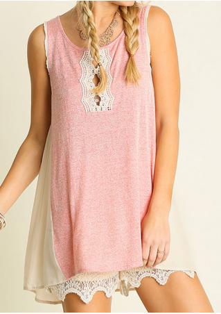Lace Splicing Casual Mini Dress Without Necklace