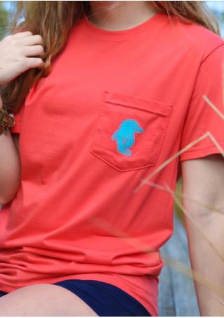 Dolphin Printed Pocket Short Sleeve Fashion T-Shirt