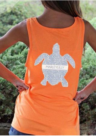 Turtle Printed O-Neck Fashion Tank