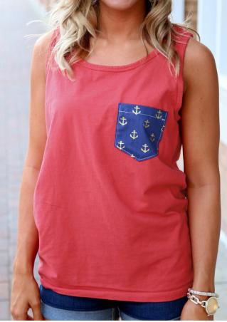 Anchor Printed Pocket Fashion Tank Without Necklace