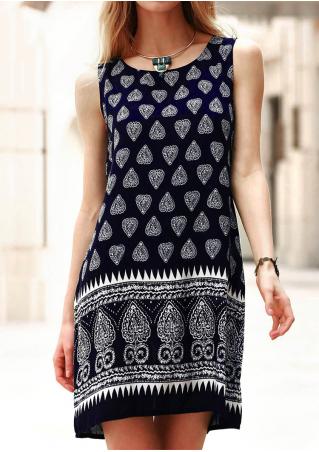Printed Sleeveless Casual Mini Dress Without Necklace
