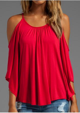 Solid Ruffled Off Shoulder O-Neck Fashion Blouse