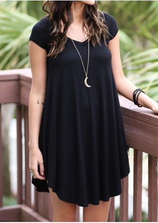 Solid Short Sleeve Casual Dress Without Necklace