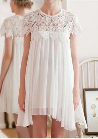 Solid Lace Chiffon Splicing Fashion Dress