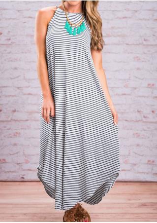 Striped Maxi Strap Dress Without Necklace