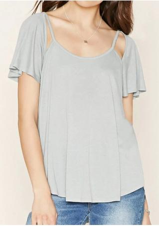 Solid Ruffled Sleeve Fashion T-Shirt Without Necklace