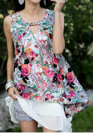 Floral Irregular Sleeveless Fashion Tank