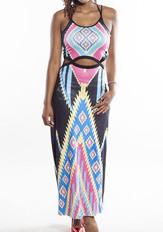Printed Hollow Out Maxi Strap Dress