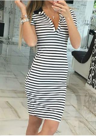 Striped Short Sleeve Casual Dress Without Necklace