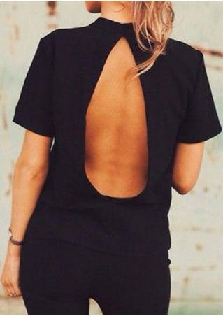 Solid Backless Short Sleeve Fashion T-Shirt