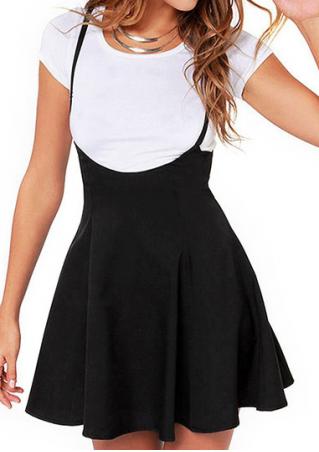 Solid Zipper Suspender Skirt Without Necklace