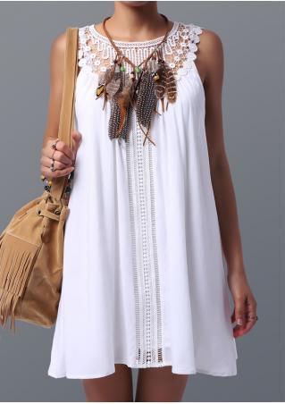 Solid Lace Splicing Mini Shift Dress Without Necklace