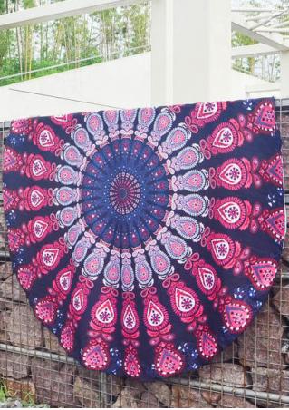 Mandala Peacock Round Blanket
