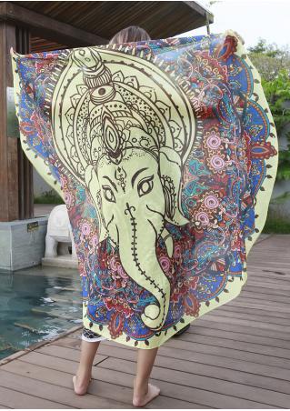 Mandala Elephant Totem Round Blanket