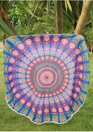 Mandala Peacock Printed Round Blanket