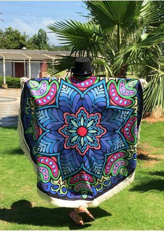 Mandala Flower Tassel Round Blanket